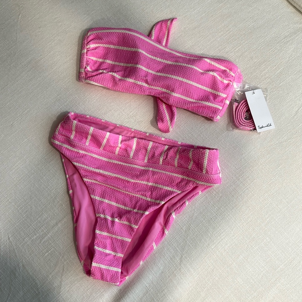 Splendid High Cut Bandeau Pink Stripe Bikini Set
